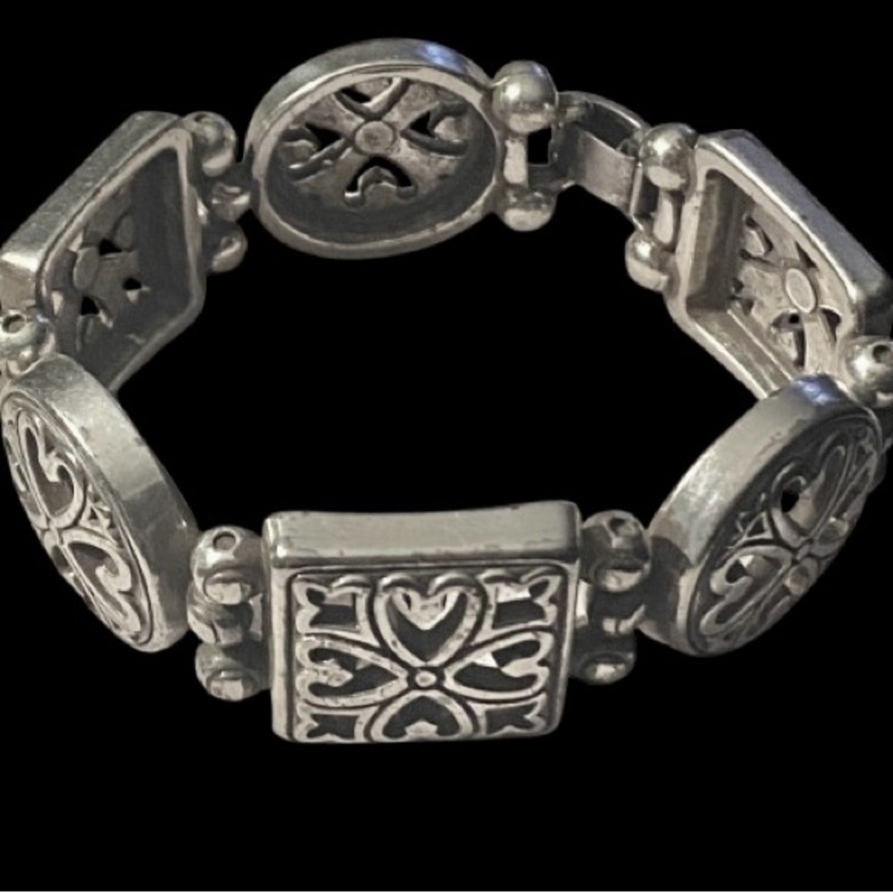 Brighton Ornate Chunky Square & Round Link Bracelet Filigree Heart and Clover
